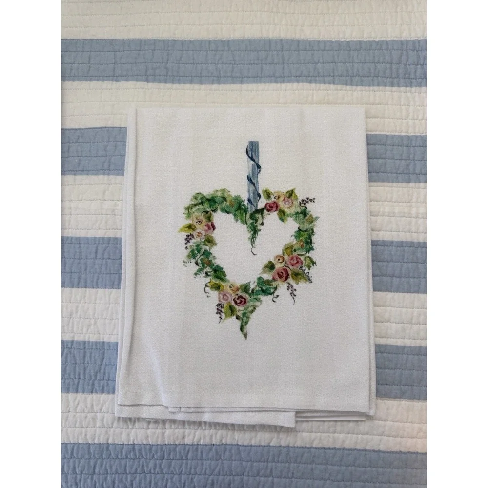 Vintage Pamela Cassidy Guest Towel 20X20 Hand Print Heart Cotton Cottagecore NIB